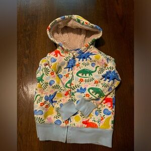 Adorable and cozy Mini Boden sherpa hoodie in a cute dinosaur print